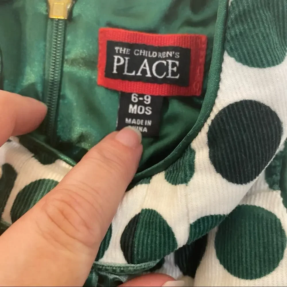 The Children’s Place Girls Dress size 6-9 months Corduroy Green Polka Dot